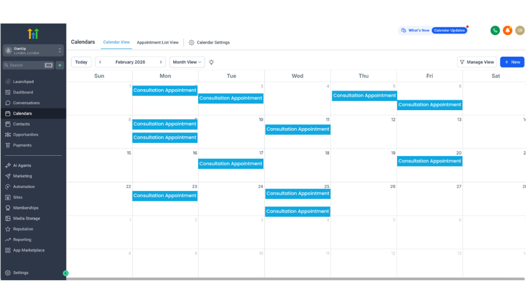 Appointments booking previews of 1 month