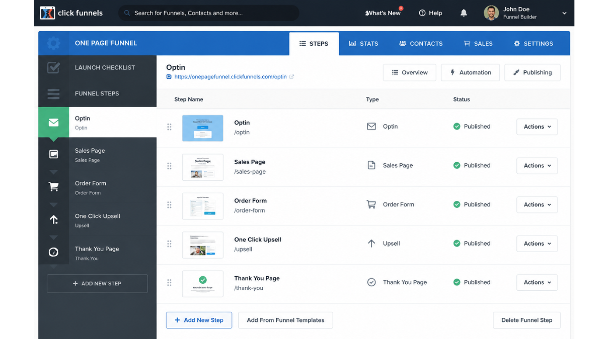 clickfunnels funnel step overview for online sales funnels