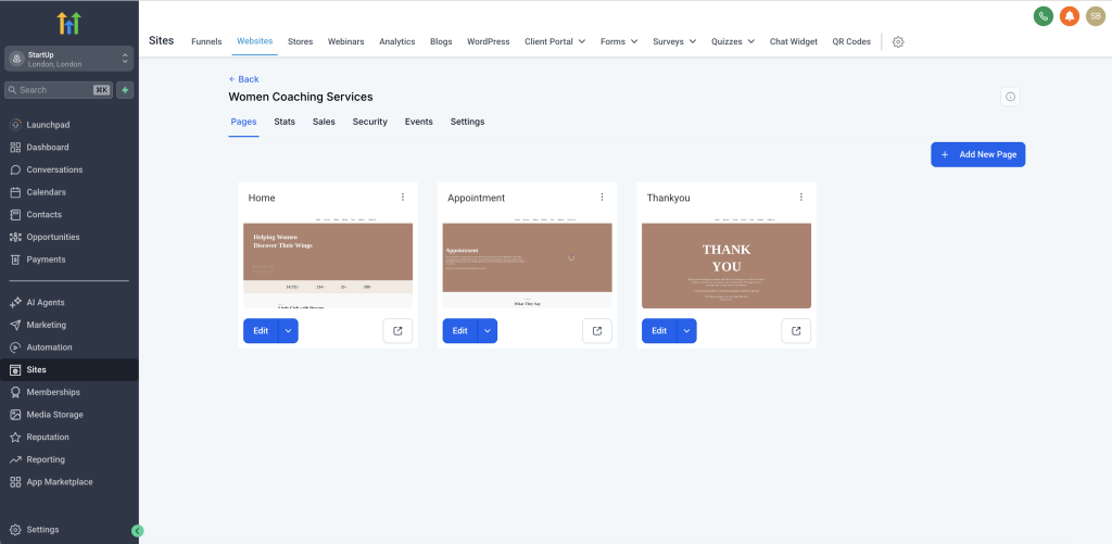 GoHighLevel website builder example for virtual assistants
