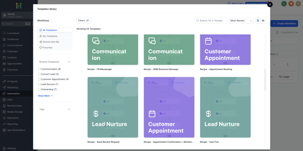 selection of workflow options