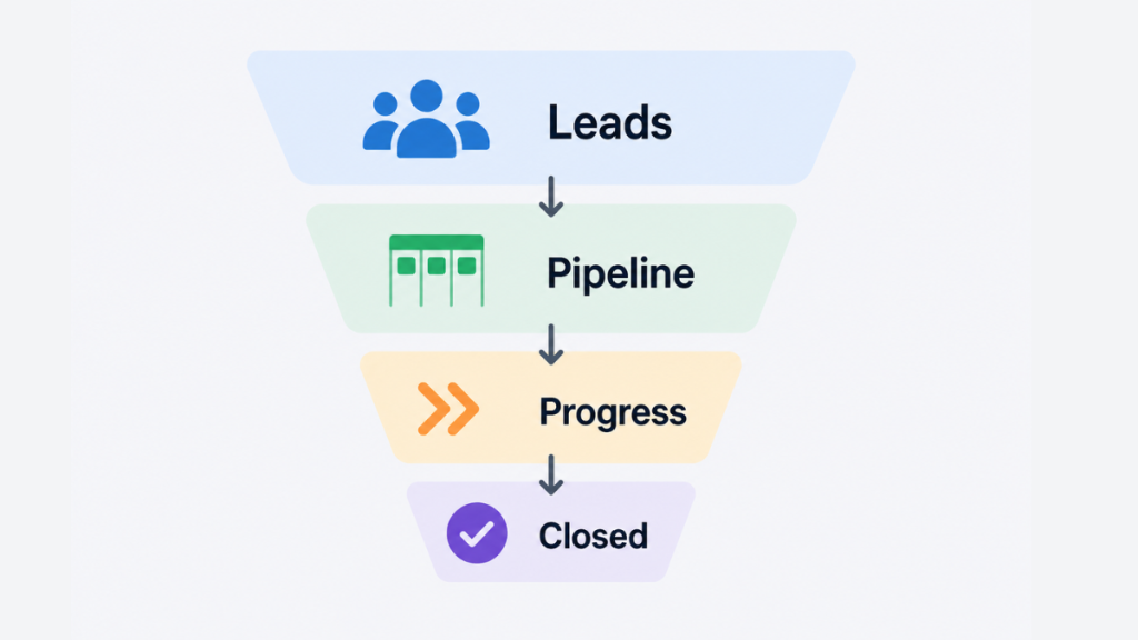 crm pipeline funnel showing lead flow from enquiry to closed deal