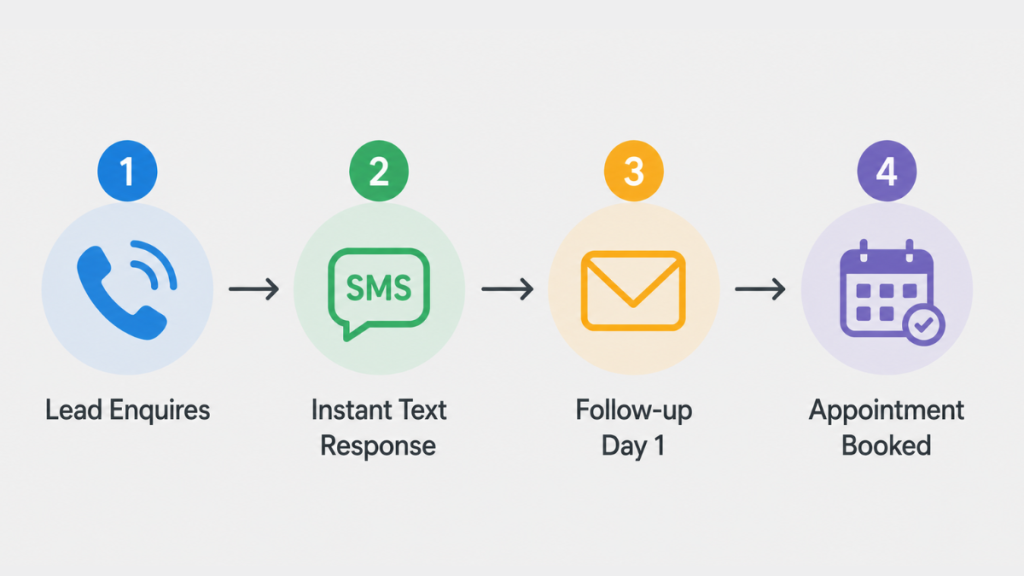 Customer management software dashboard showing pipeline stages and automated follow-up sequences for small business
