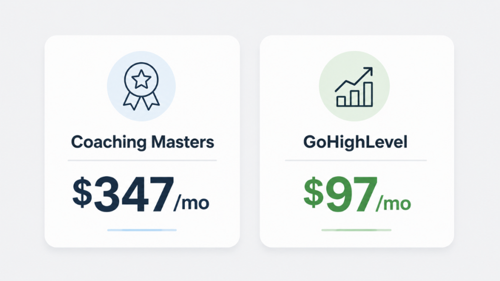 coaching masters pricing compared with gohighlevel monthly cost