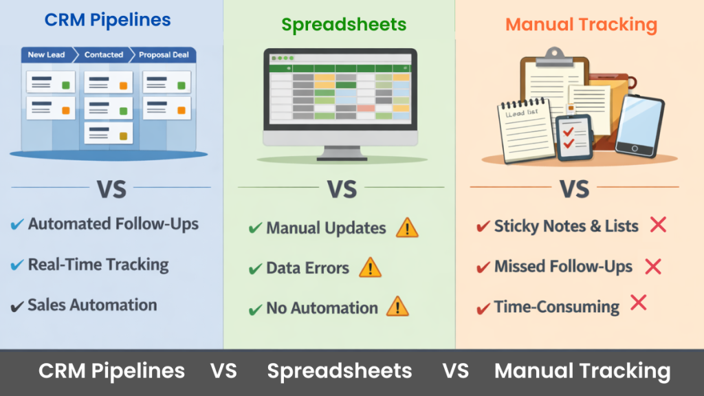 Comparison of CRM pipeline management and manual lead tracking