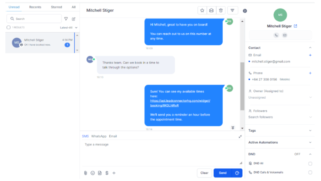 gohighlevel sms conversation inbox example