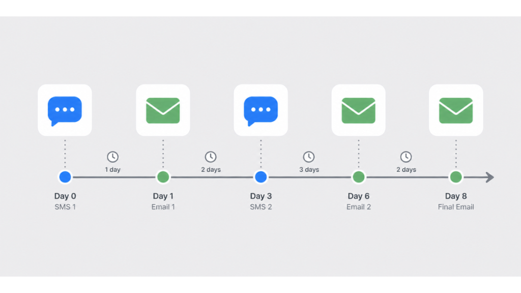 Lead follow up strategy for small business showing message sequence and timeline