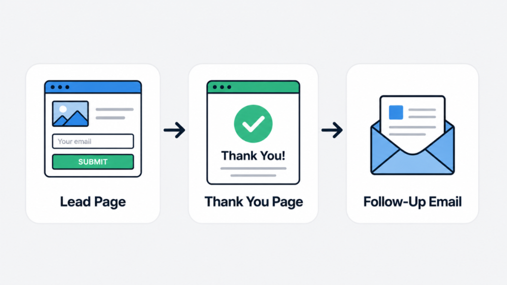 simple sales funnel lead page thank you page follow up email
