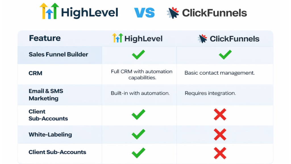 ClickFunnels vs GoHighLevel funnel builder comparison