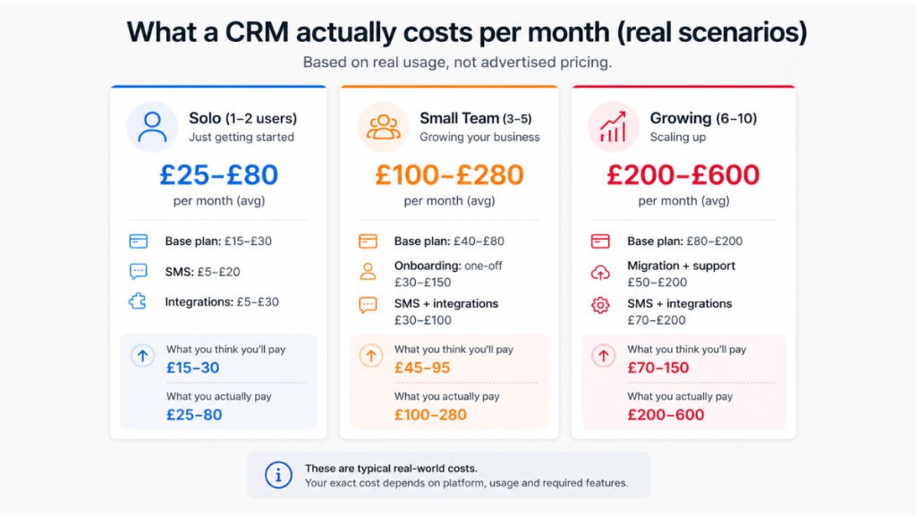 crm monthly pricing examples for solo small team and growing businesses