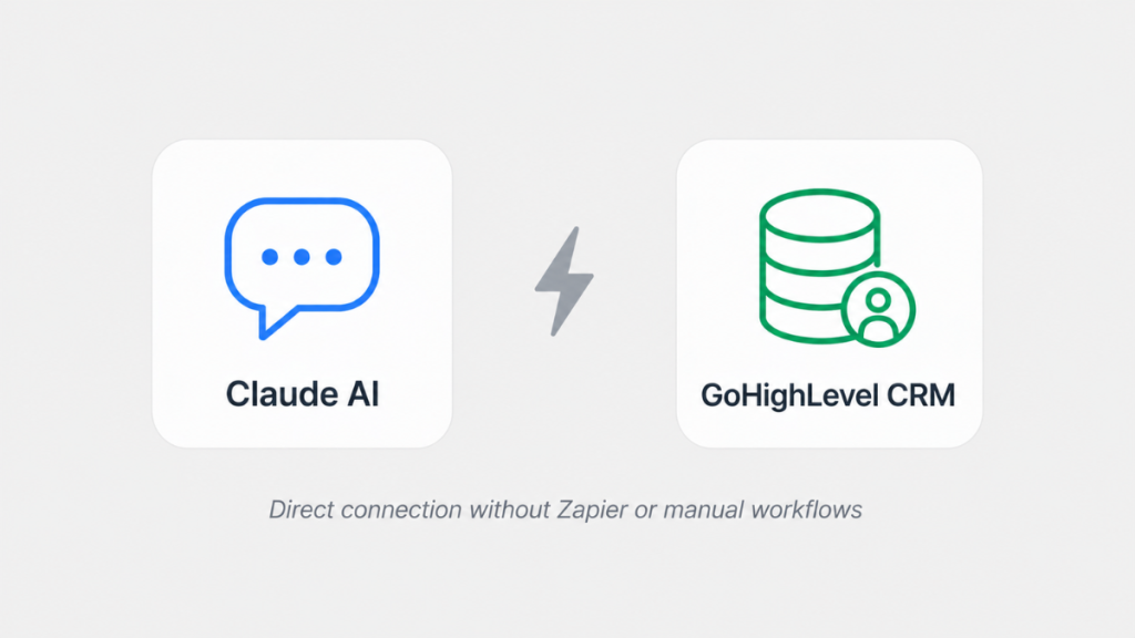 Claude AI connected to GoHighLevel CRM showing direct integration without Zapier