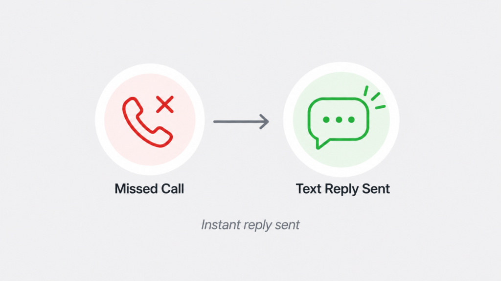 crm automation flow showing missed call follow up and review steps